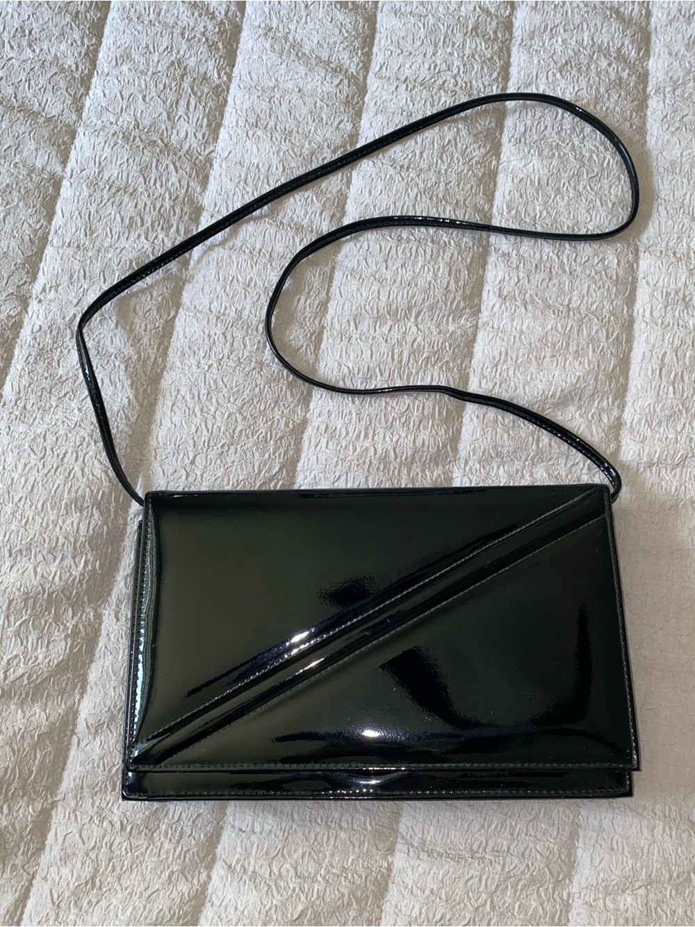 La Regale Black Patent Crossbody Envelope Bag